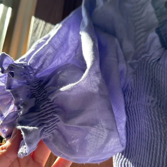 Peixoto lilac / purple smocked bodice puff sleeve dress. Size M. - Picture 4 of 11